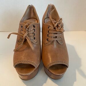 Miu Miu leather peep-toe zip back wedge bootie EU 38.5 US 7.5